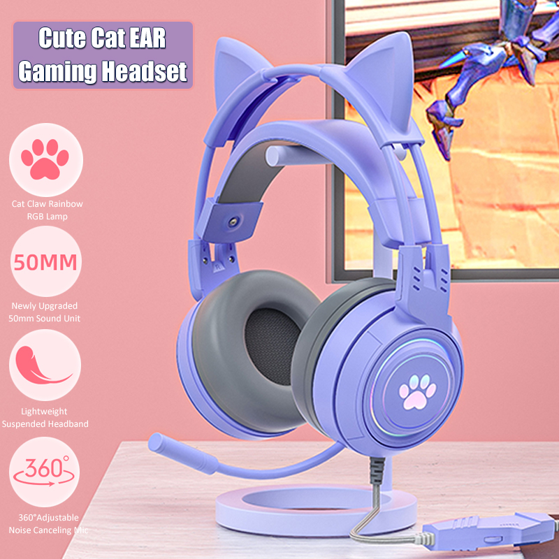 Gaming Headset Rgb - Słuchawki do gier z uchem kota